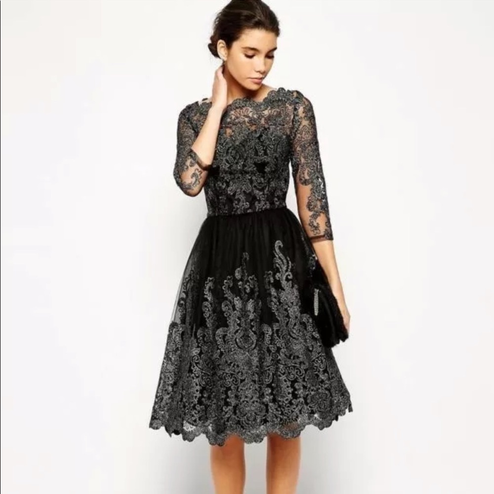 Chi Chi London Black n Silver Lace Dress